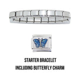 Shiny starter 9mm Italian charm bracelet and blue butterfly charm