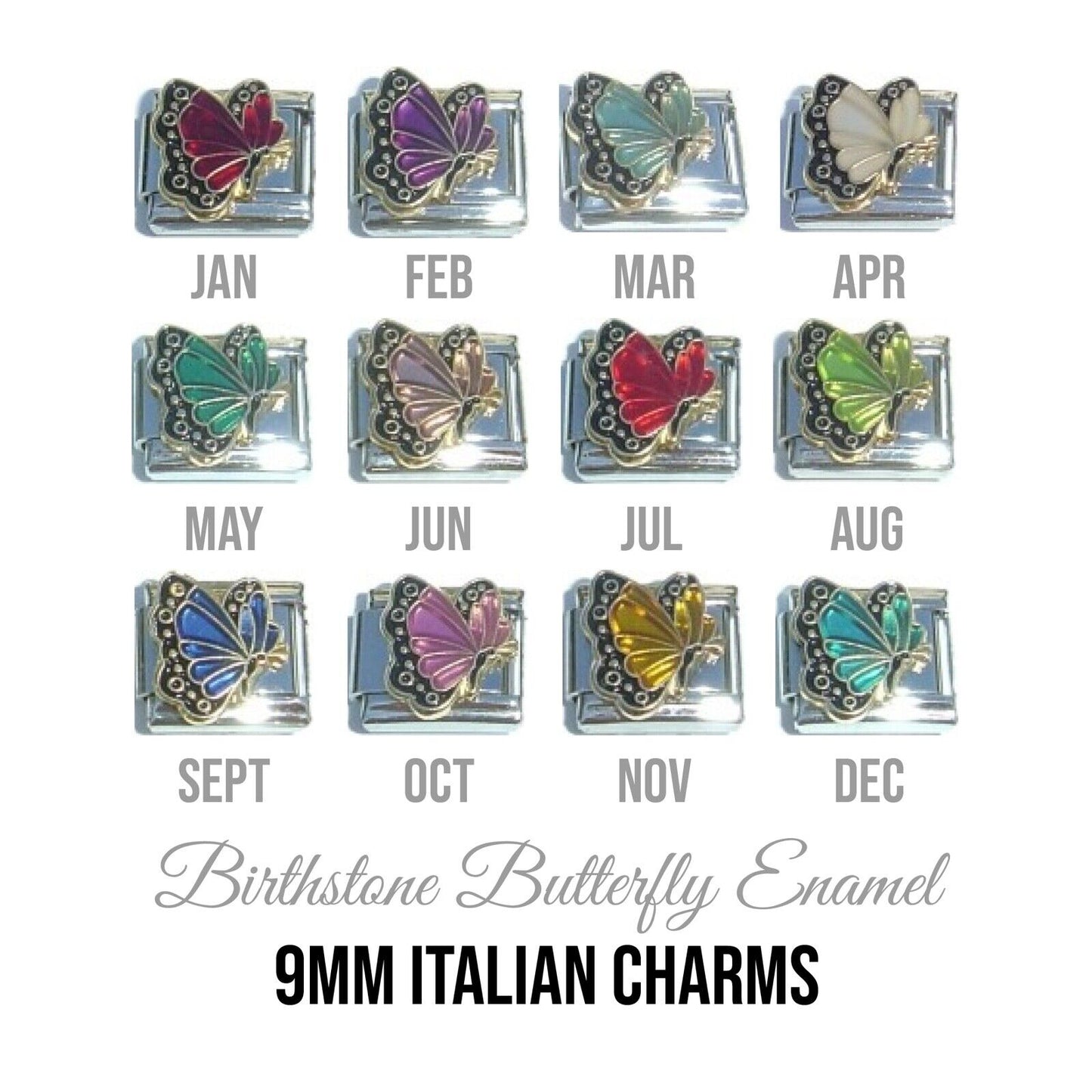 Birthstones - Butterfly enamel 9mm Italian charm