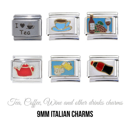Tea, coffee wine and other drinks 9mm Italian charms