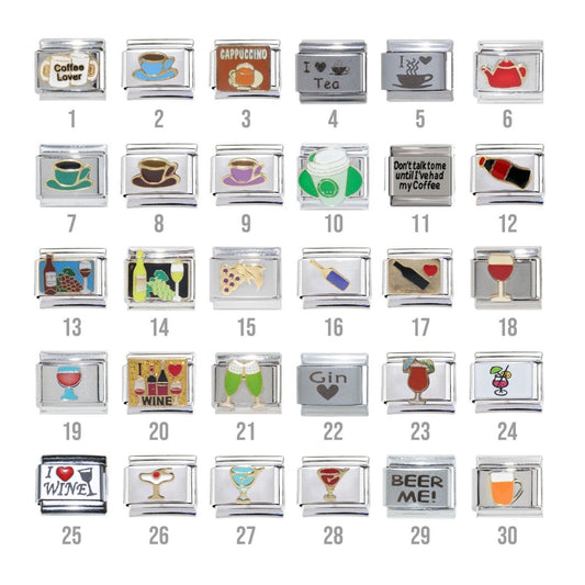 Tea, coffee wine and other drinks 9mm Italian charms