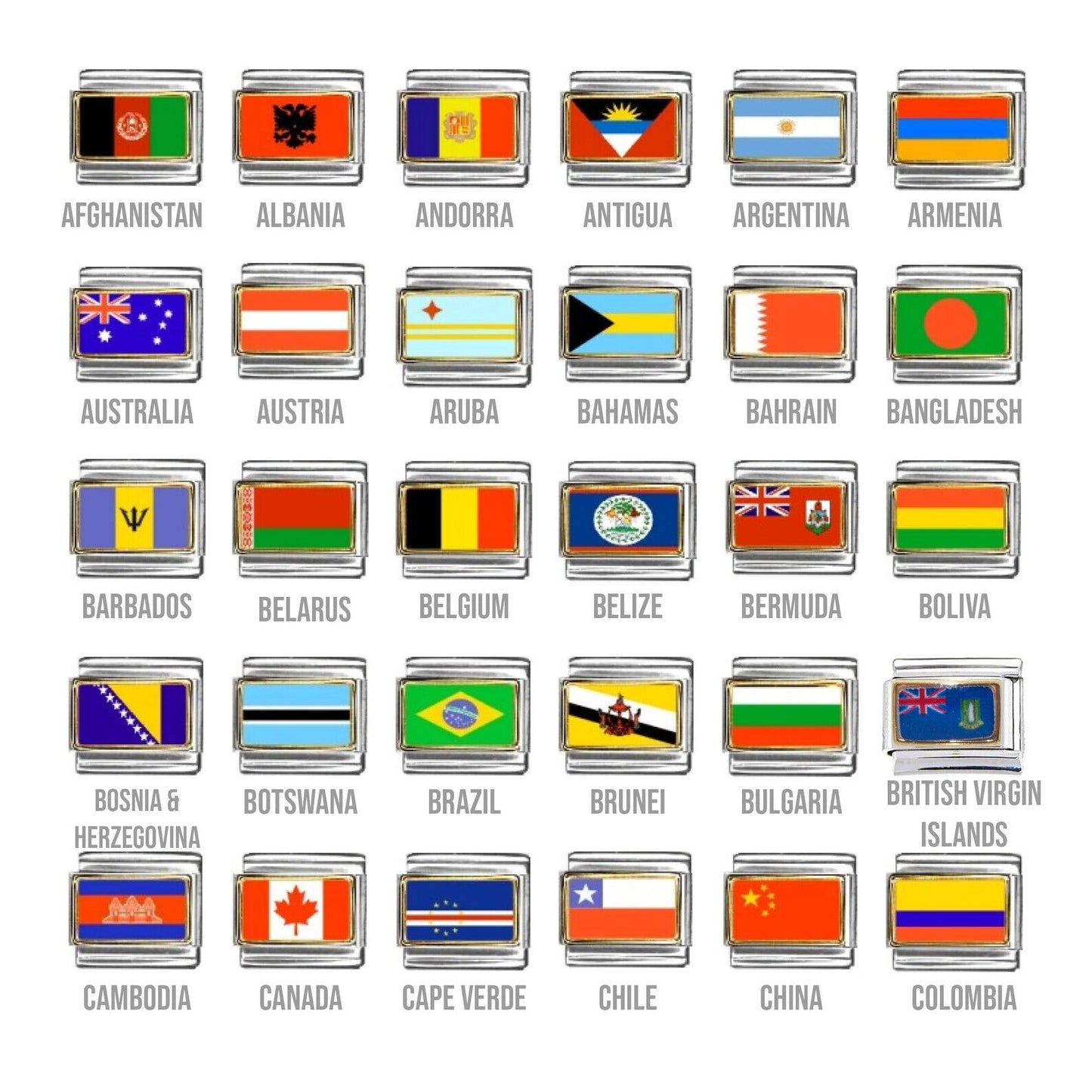 World flags Countries A-J 9mm Italian charms