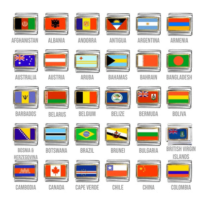 World flags Countries A-J 9mm Italian charms