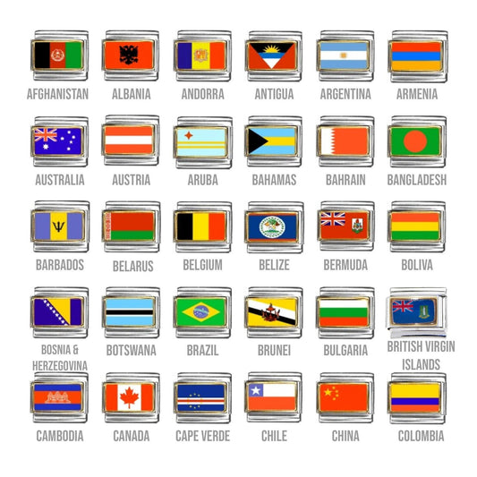 World flags Countries A-J 9mm Italian charms