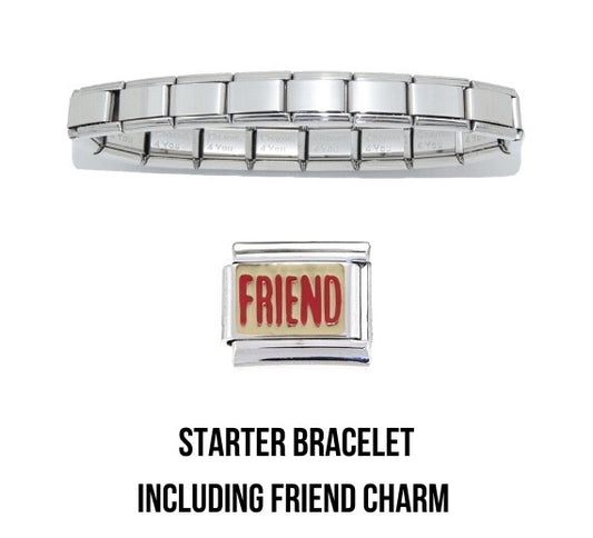 Shiny starter 9mm Italian charm bracelet including red and gold friend Italian charm