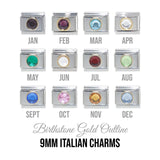 Birthstones- Circle with gold coloured rim 9mm Italian charm