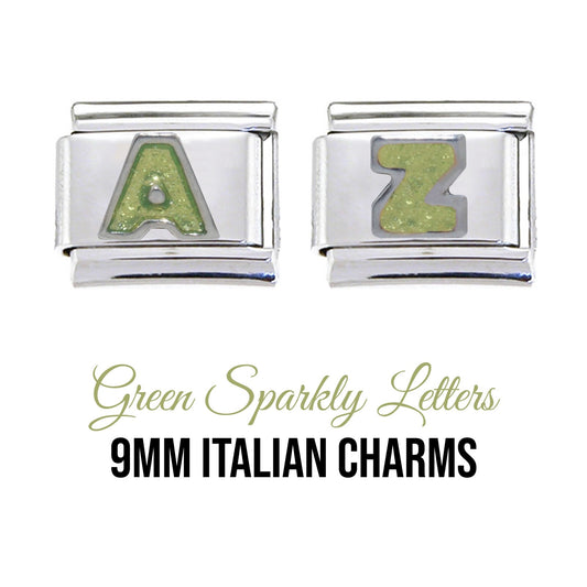 Letters - Green sparkly 9mm Italian charm