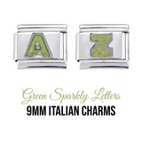 Letters - Green sparkly 9mm Italian charm