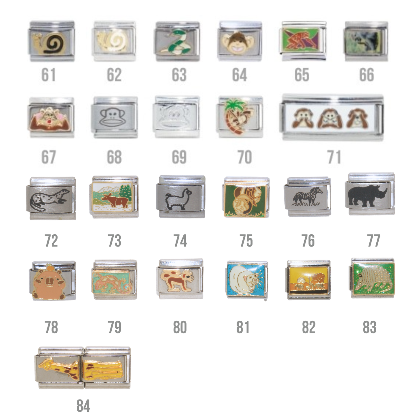 Land animals 9mm Italian Charms