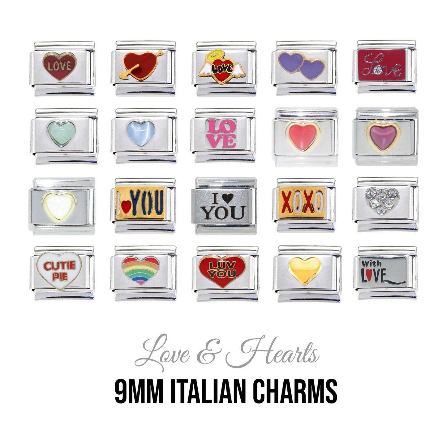 Love and Hearts 9mm Italian Charms
