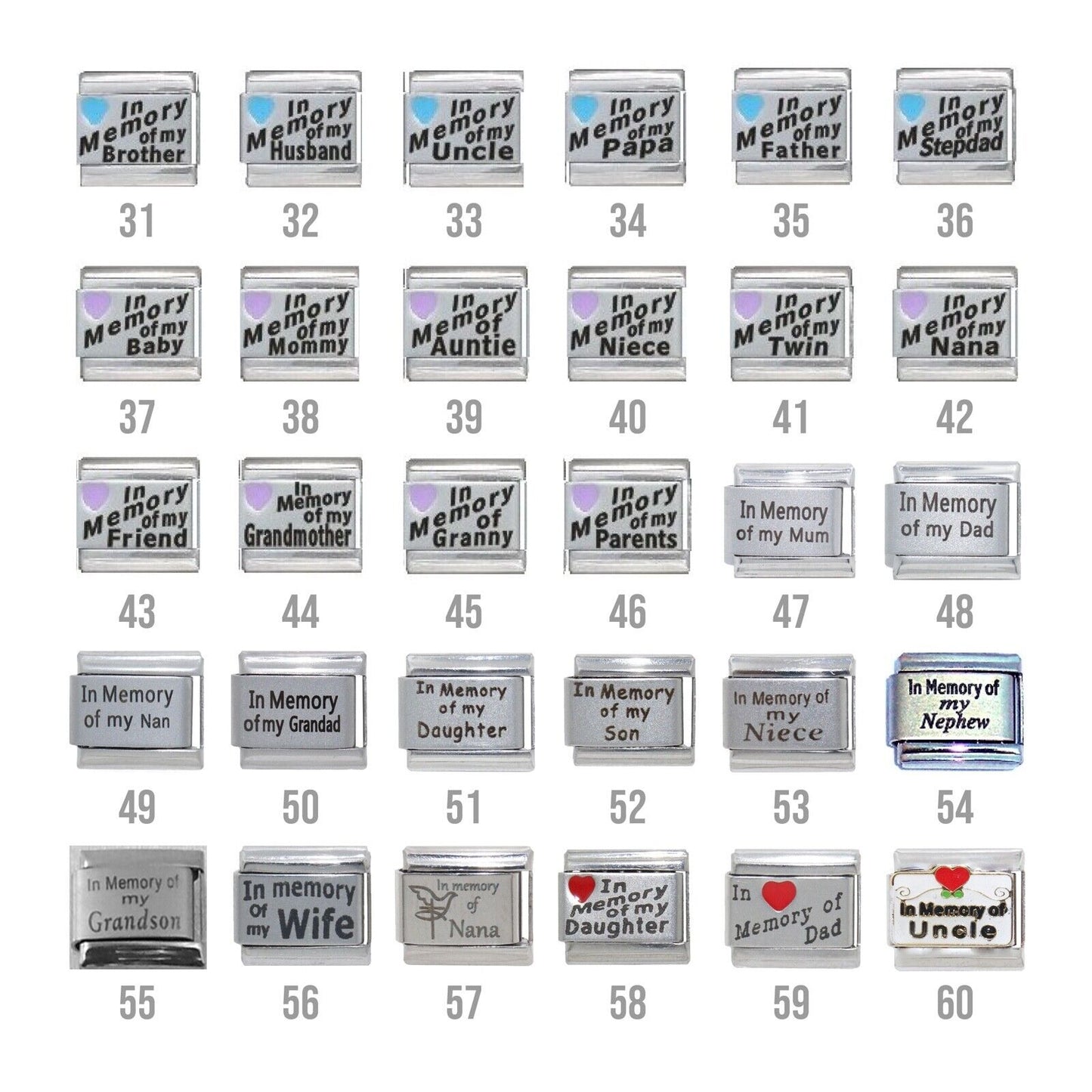 In memory - 9mm Italian charms