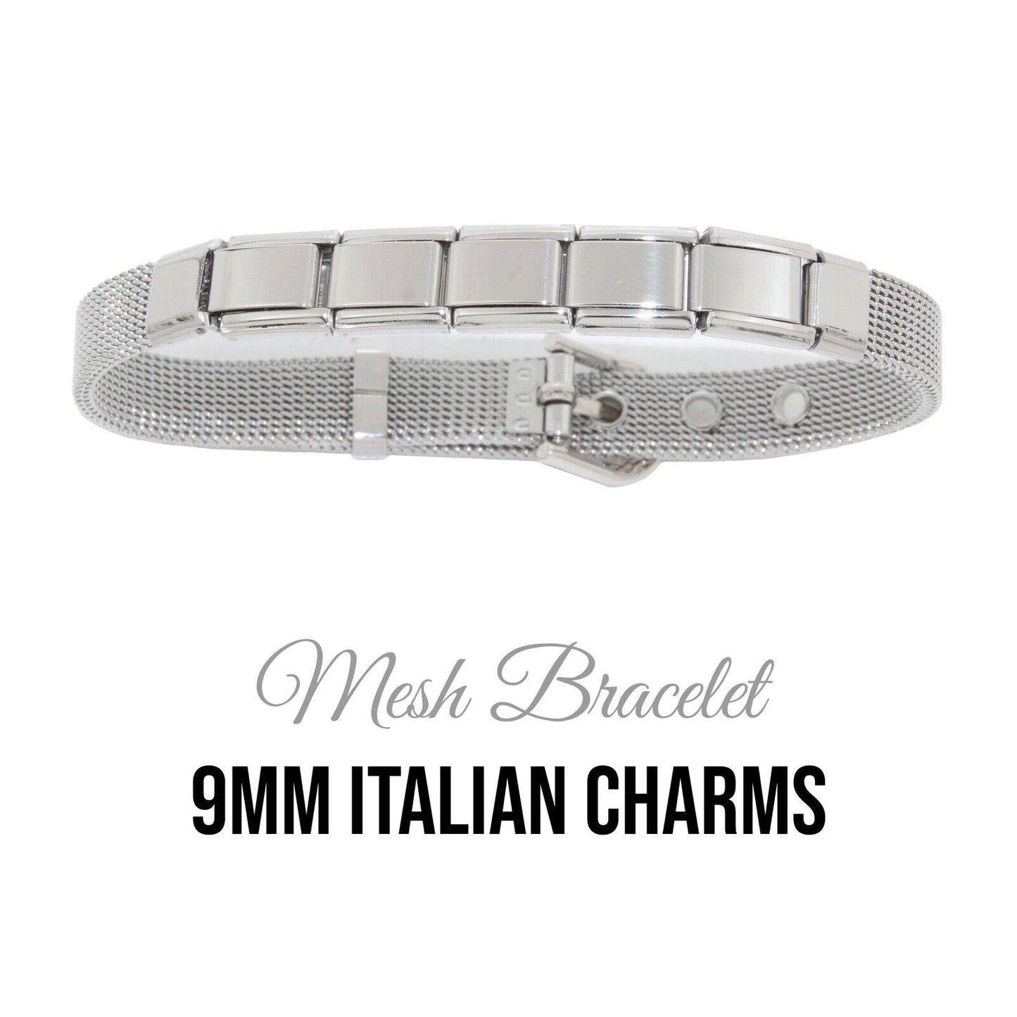 Bracelet - Silvertone Mesh 9mm Italian charm bracelet