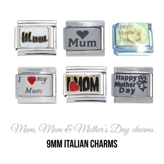 Mum, Mom & Mother's Day 9mm Italian Charm - Fits 9mm classic Italian charm bracelets