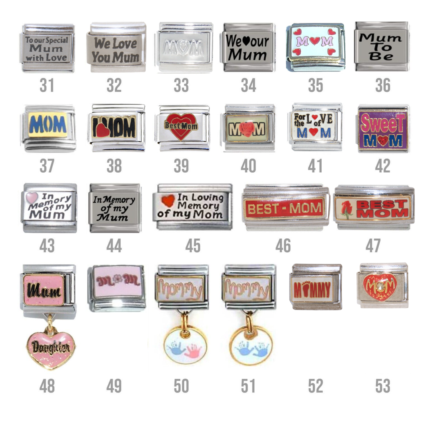 Mum, Mom & Mother's Day 9mm Italian Charm - Fits 9mm classic Italian charm bracelets