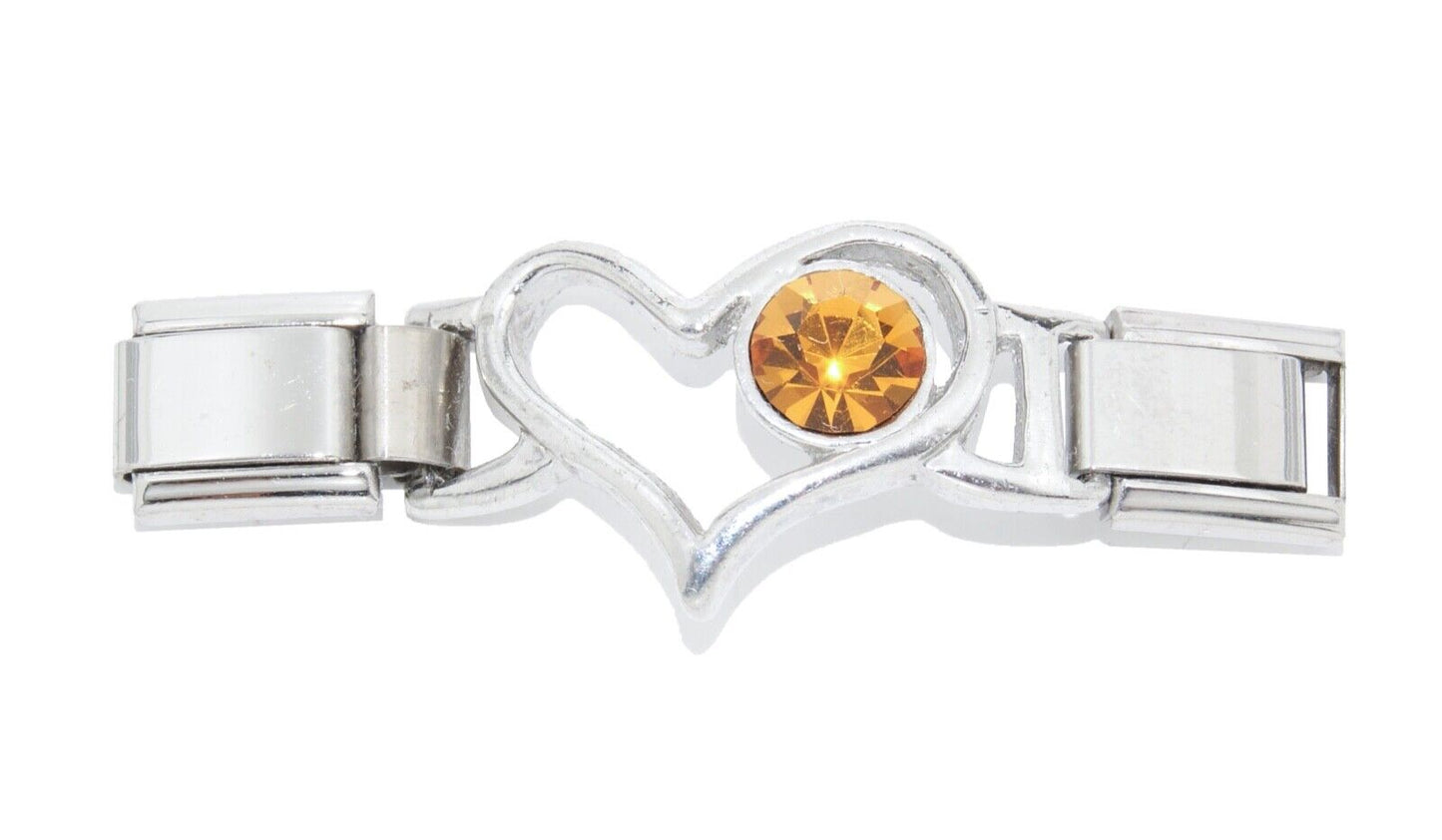 Connector links - Open heart birthstone 9mm Italian charms