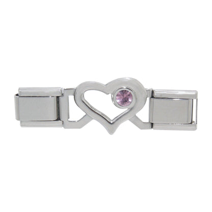 Connector links - Open heart birthstone 9mm Italian charms