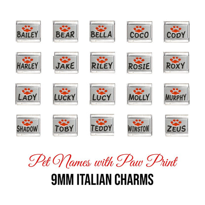 Pet name with pawprint 9mm Italian charms