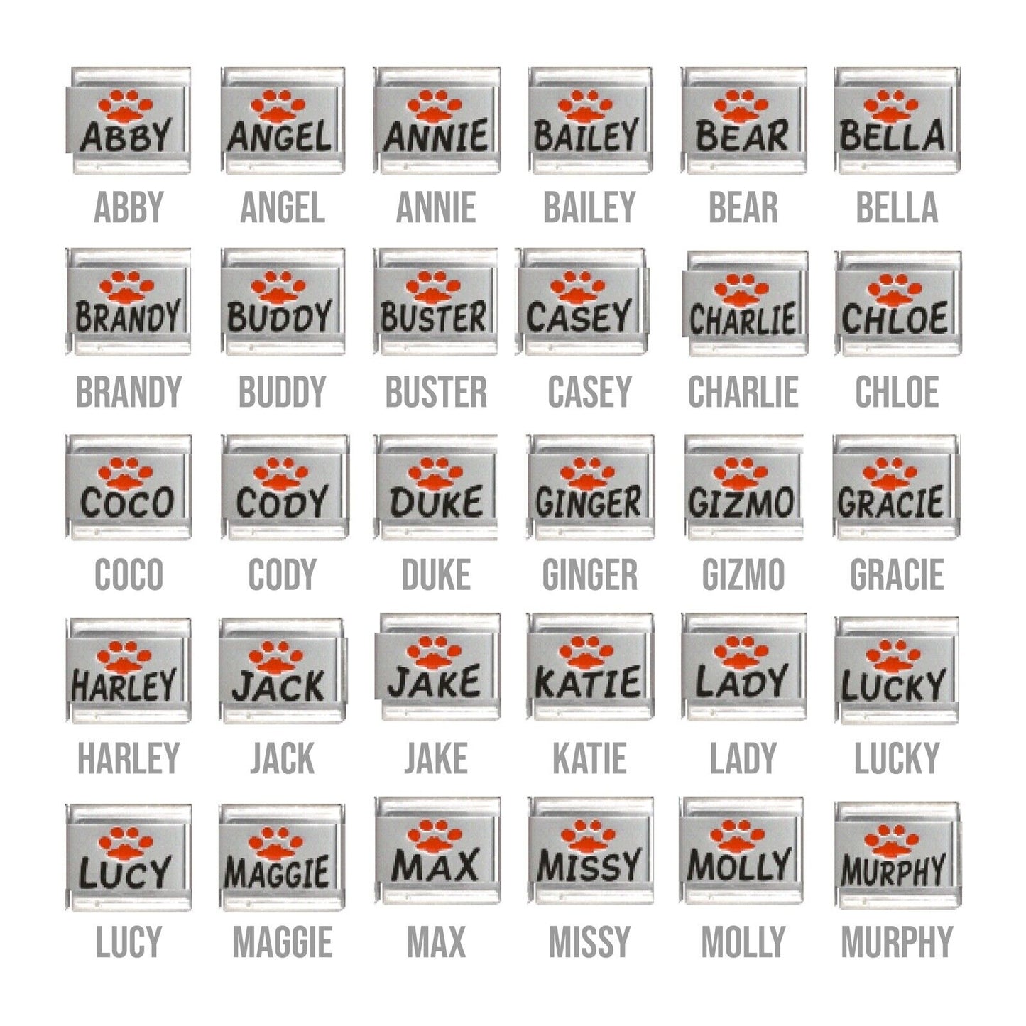 Pet name with pawprint 9mm Italian charms