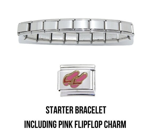 Shiny starter 9mm Italian charm bracelet and pink flip-flops charm