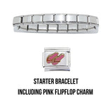 Shiny starter 9mm Italian charm bracelet and pink flip-flops charm