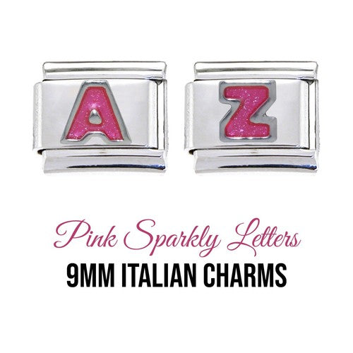 Letters - Pink sparkly 9mm Italian charm