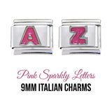 Letters - Pink sparkly 9mm Italian charm