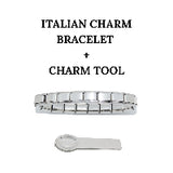 Shiny starter 9mm Italian charm bracelet and charm tool bundle