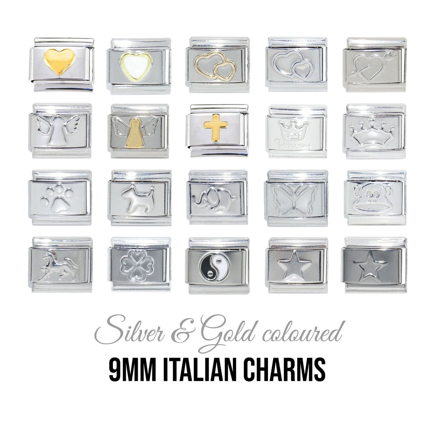 Silver and gold coloured 9mm Italian charms