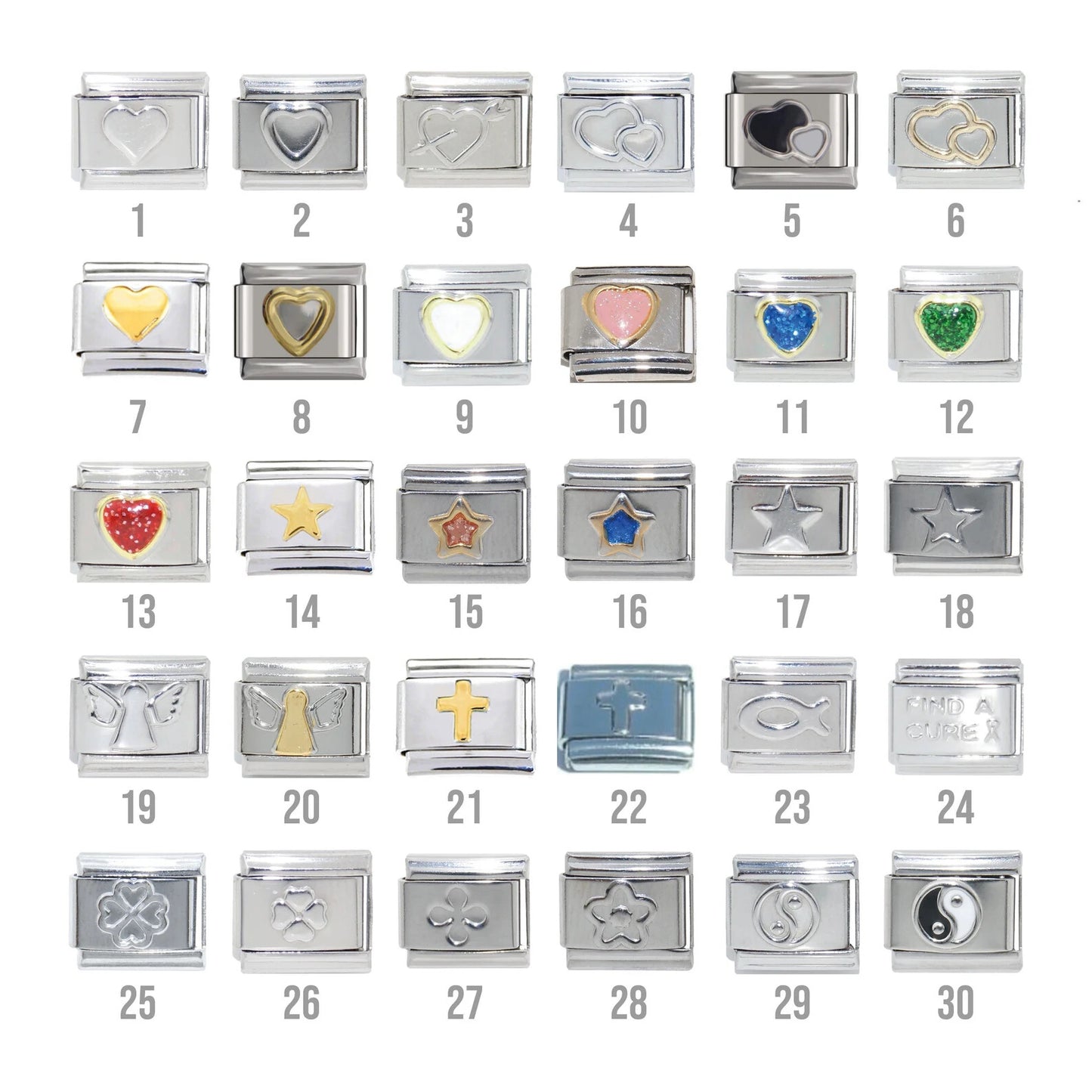 Silver and gold coloured 9mm Italian charms