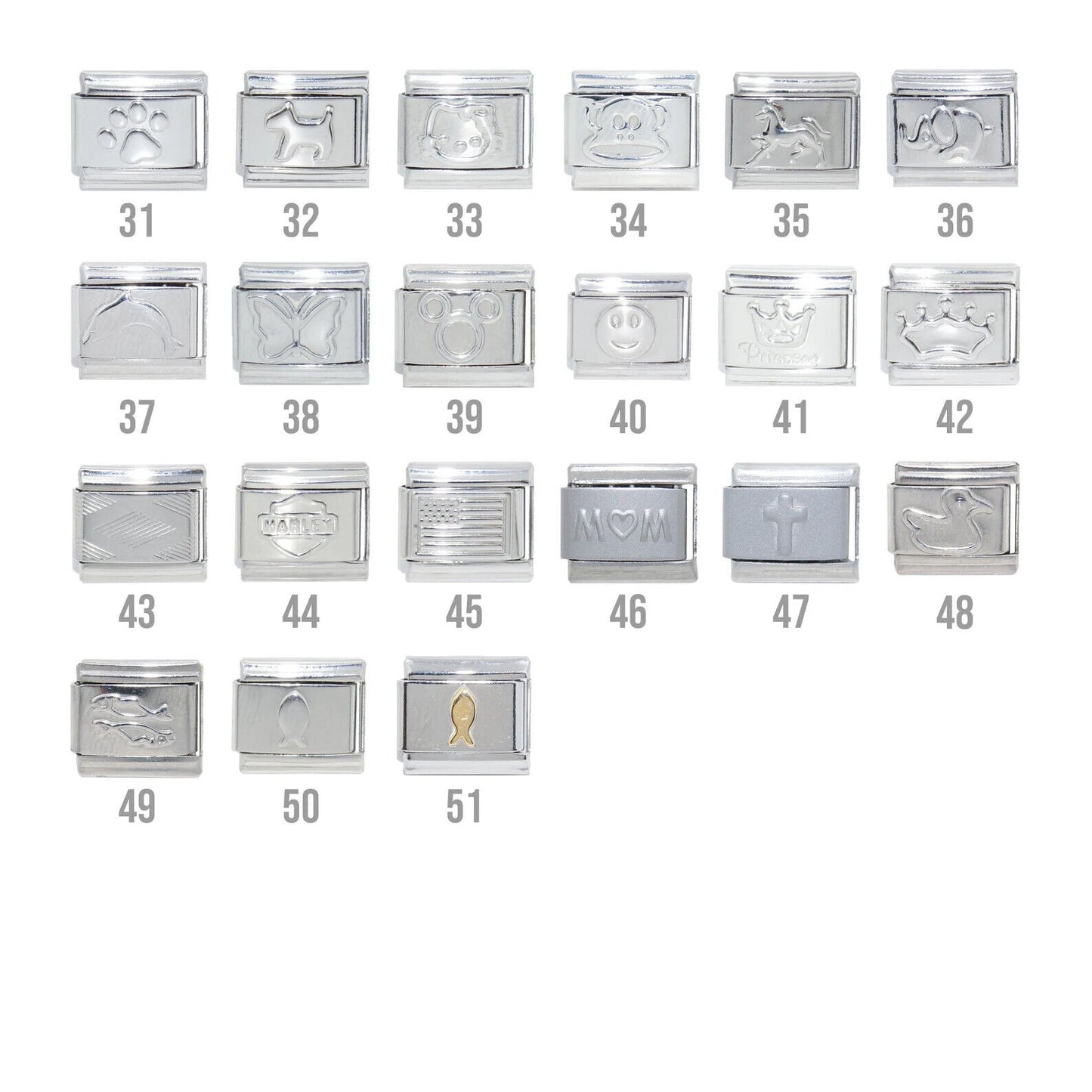 Silver and gold coloured 9mm Italian charms