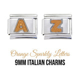 Letters - Orange sparkly 9mm Italian charms