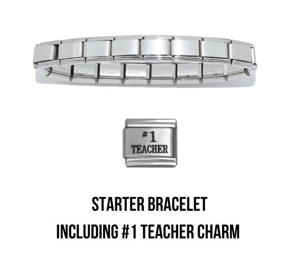 Teacher gift - 9mm Italian charm starter bracelet & #1 teacher charm