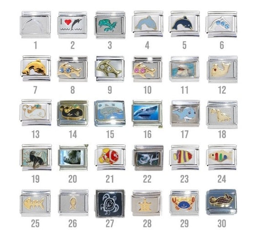 Water animals 9mm Italian charms.