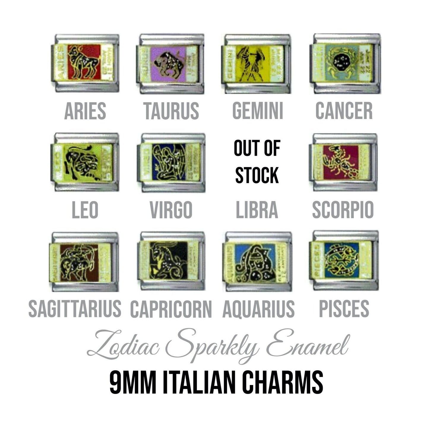 Zodiac - Sparkly 9mm Italian charm